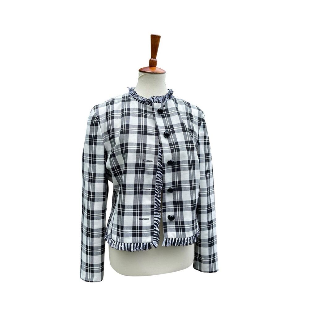 American Design Black & White Plaid Blazer Size 8 Crop Vintage Button Down - Picture 8 of 8